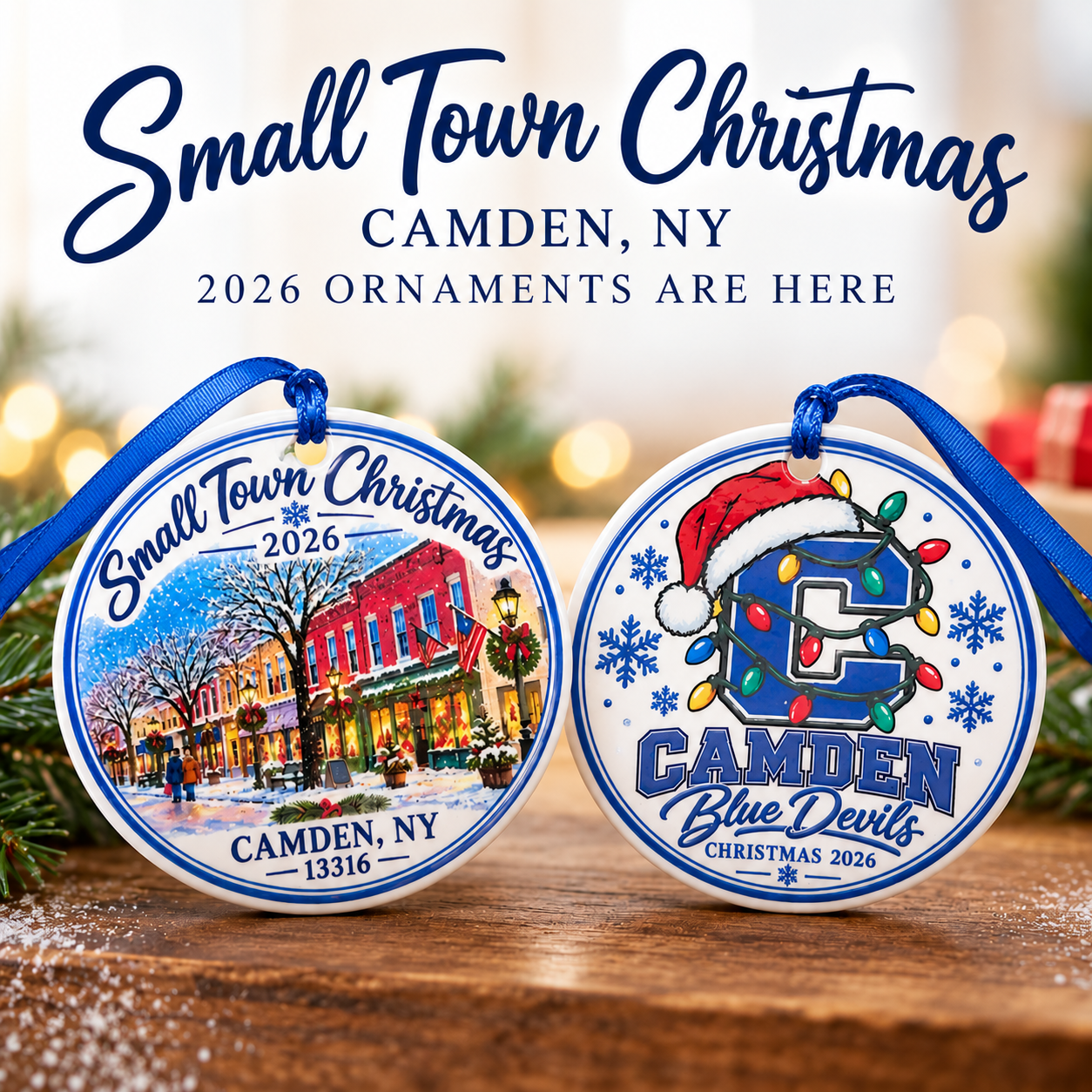 2026 Camden Small Town Christmas and Camden Blue Devils Christmas ornaments